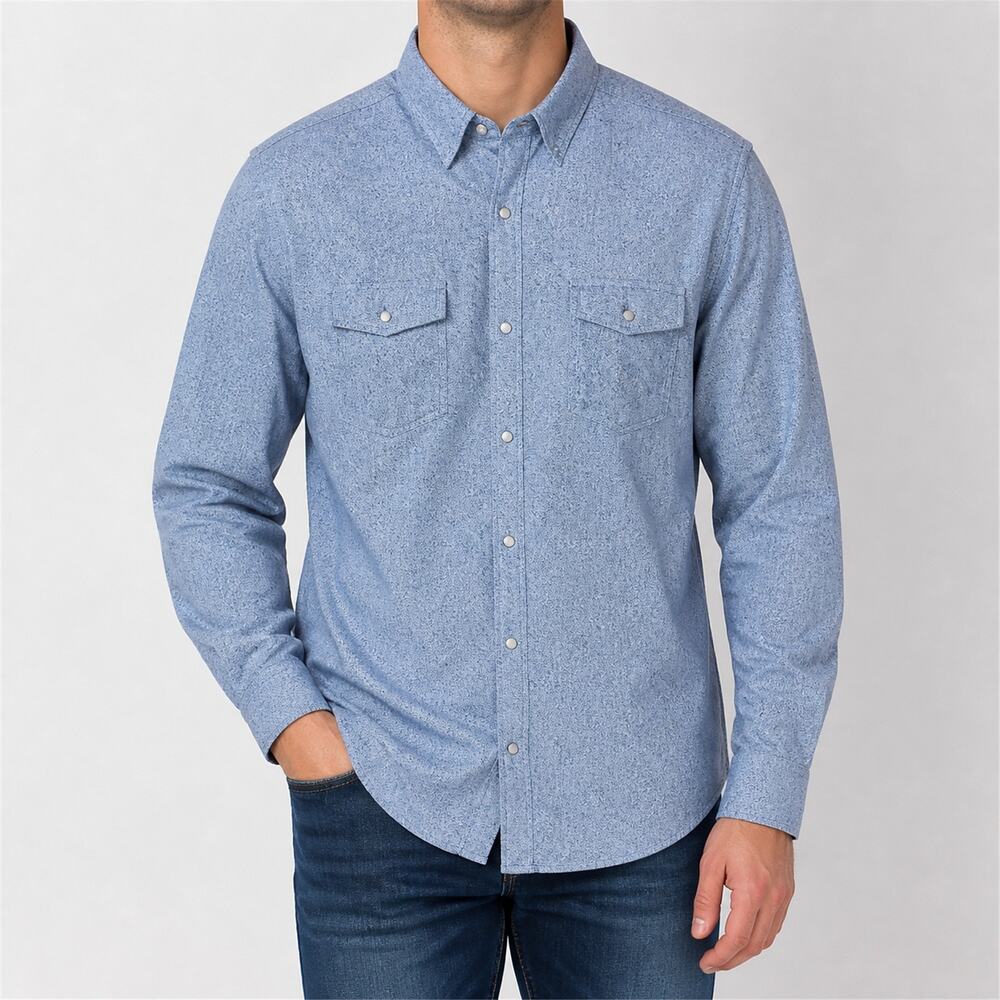 INC International Concepts Shirt Mens XL Blue Pearl Snap Cotton Long Sleeve